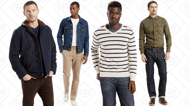 Deck Coat, $139 | 541 Athletic Fit Stretch Chinos, $35 | Classic V-Neck Sweater, $27 | 501 Original Fit Jeans, $35